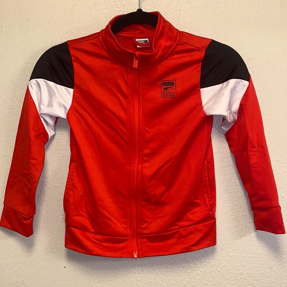 Puma Boys Red Full Zip Jacket with Pockets Athletic Track Style 4939